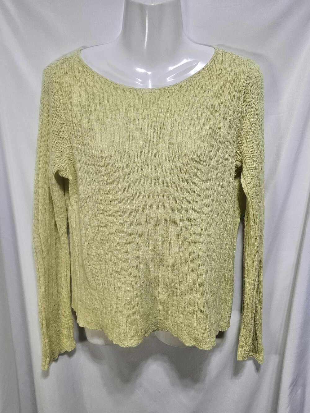 Eileen Fisher Organic Linen Cotton Knit Sweater Medium Chartreuse Boat Neck